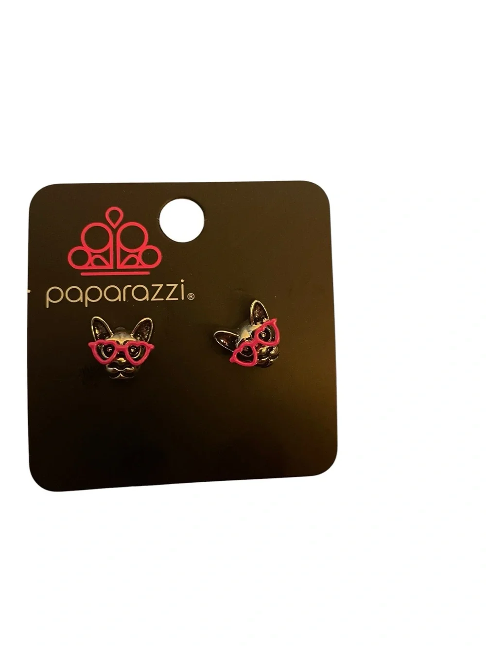 Paparazzi Dog Face Stud Earrings with Pink Heart Sunglasses NWT - Picture 2 of 3